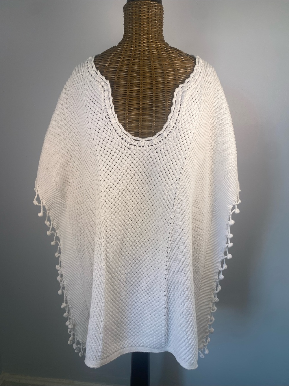 Lilly Pulitzer Cream Open-Weave Poncho with Pom Tassel Trim